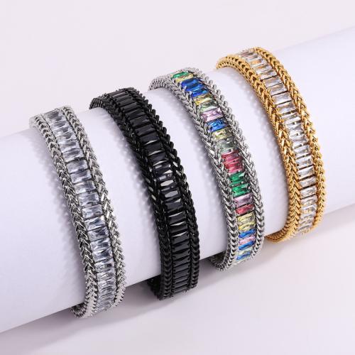 Stainless Steel Chain Bracelets, 304 Stainless Steel, plated, micro pave cubic zirconia & for woman 