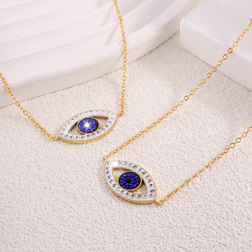 Evil Eye Jewelry Set, 304 Stainless Steel, with Titanium Steel, plated & micro pave cubic zirconia & for woman & enamel, golden 