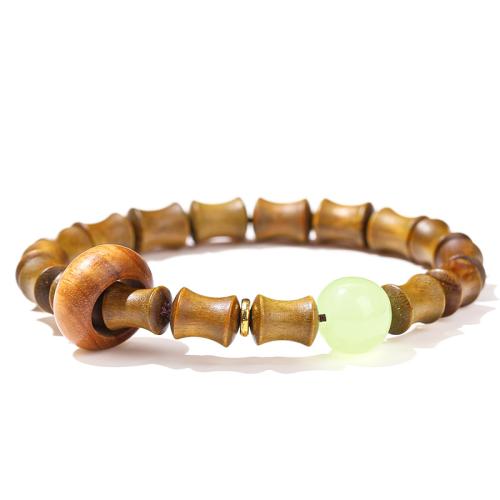 Wood Bracelet, with Jade & Brass, handmade & Unisex Approx 7-8 Inch 