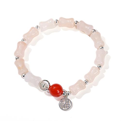Rose Quartz Bracelet, with Brass, handmade, fashion jewelry & for woman Approx 7-8 Inch 