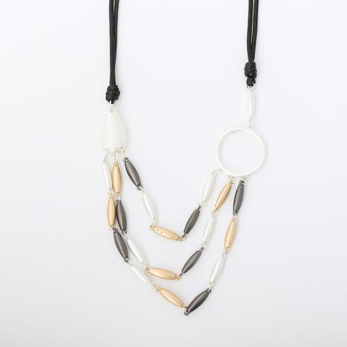 Zinc Alloy Sweater Chain Necklace, with leather cord, fashion jewelry & for woman Approx 108 cm 