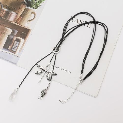 Zinc Alloy Sweater Chain Necklace, with leather cord, fashion jewelry & for woman, silver color Approx 75 cm 