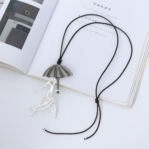 Zinc Alloy Sweater Chain Necklace, with Wax Cord, fashion jewelry & for woman Approx 75 cm 