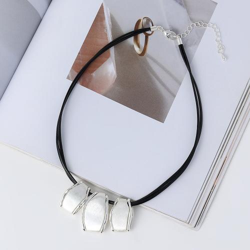 Zinc Alloy Necklace, with PU Leather Cord, fashion jewelry & for woman Approx 51 cm 
