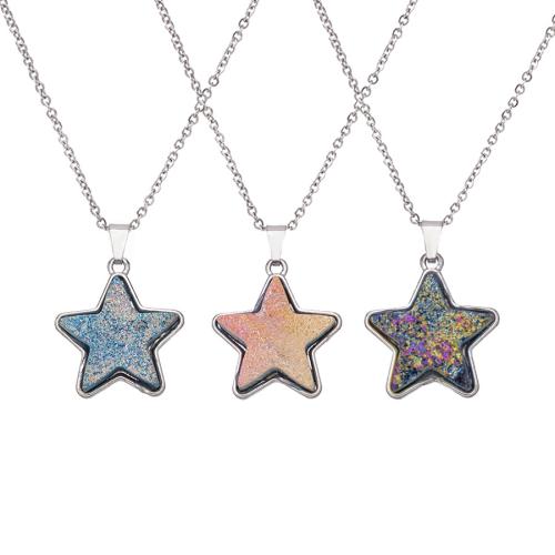 Quartz Necklace, with 304 Stainless Steel, with 5cm extender chain, Star, plated, fashion jewelry & Unisex Approx 38 cm [