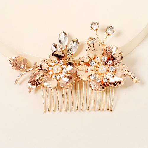Bridal Decorative Hair Comb, Zinc Alloy, fashion jewelry & for woman & with rhinestone, gold [