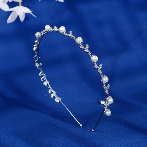 Hair Bands, Zinc Alloy, with Plastic Pearl, fashion jewelry & for woman & with rhinestone, silver color 
