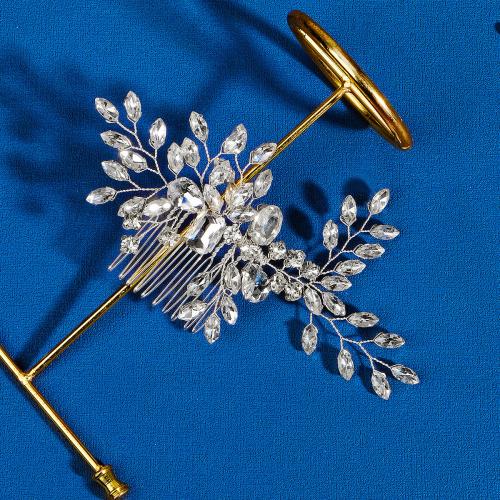Bridal Decorative Hair Comb, Zinc Alloy, fashion jewelry & for woman & with rhinestone, silver color [