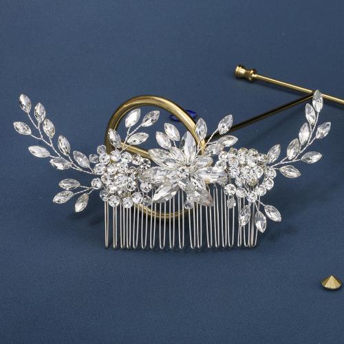 Bridal Decorative Hair Comb, Zinc Alloy, fashion jewelry & for woman & with rhinestone, silver color [