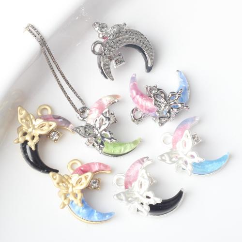 Resin Zinc Alloy Pendants, with Resin, Moon, plated, DIY & with rhinestone 