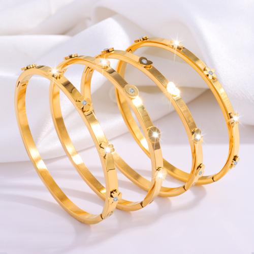 Titanium Steel Bangle, plated & for woman, golden 