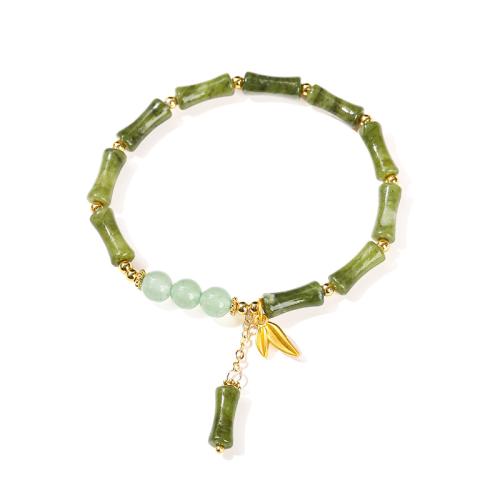Southern Jade Bracelet, with Green Aventurine & Brass, Leaf, handmade, fashion jewelry & for woman Approx 6.5-9 Inch 