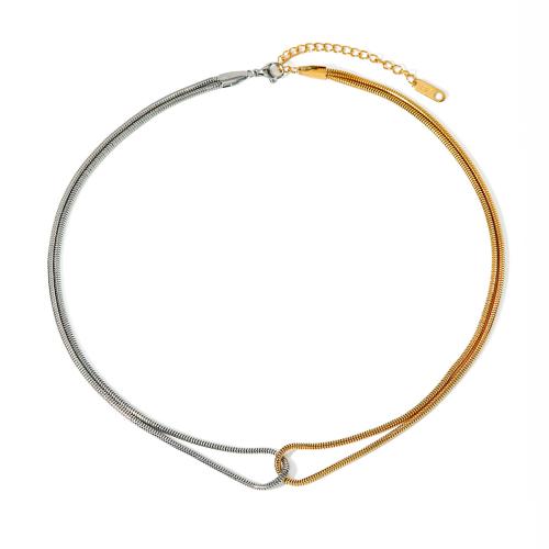 Edelstahl Schmuck Halskette, 304 Edelstahl, mit Verlängerungskettchen von 5cm, Vakuum-Ionen-Beschichtung, Doppelschicht & Modeschmuck & für Frau, Länge:ca. 40 cm, verkauft von PC