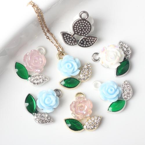 Resin Zinc Alloy Pendants, with Resin, Flower, plated, DIY & with rhinestone 