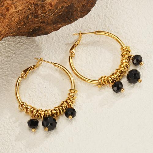 Stainless Steel Hoop Earring, 304 Stainless Steel, with Natural Stone, plated, fashion jewelry, golden 