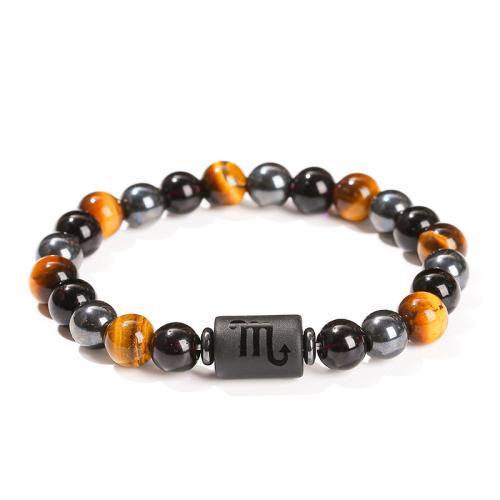 Tiger Eye Bracelet, with Hematite, 12 Signs of the Zodiac, handmade, Unisex beads length 8mm Approx 7-8 Inch 