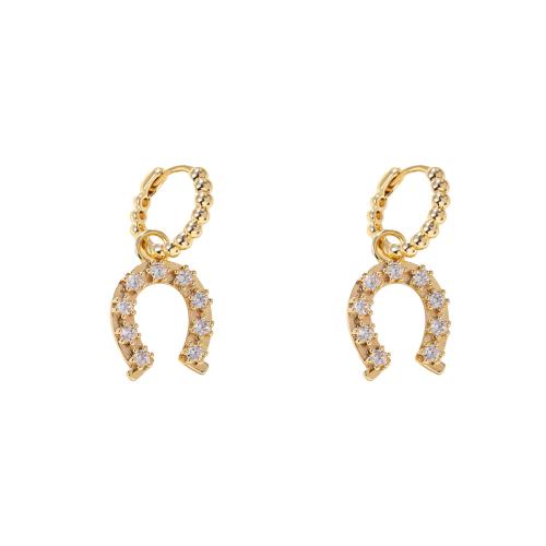 Cubic Zirconia Micro Pave Brass Earring, Horseshoes, fashion jewelry & micro pave cubic zirconia & for woman, gold 