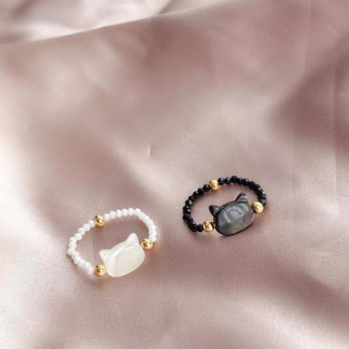Shell Finger Ring, with Crystal, Cat, fashion jewelry & for woman US Ring 