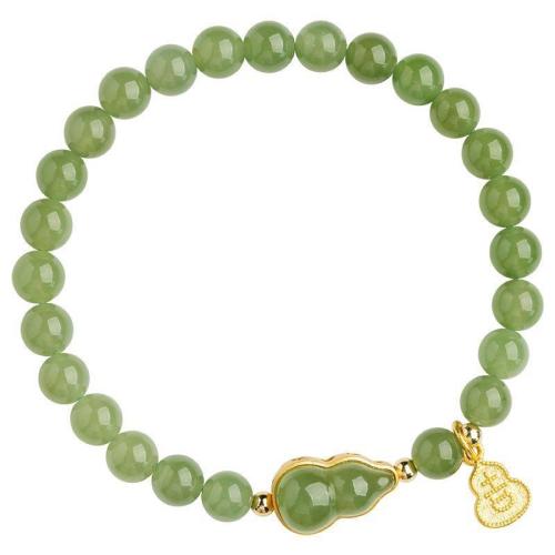 Green Jade Bracelet, with Zinc Alloy, Calabash, fashion jewelry & for woman Approx 6-7 Inch 