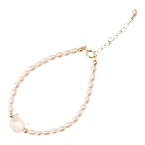 Plastic Pearl Bracelet, with Crystal & Zinc Alloy, Cat & for woman Approx 6-8 Inch 