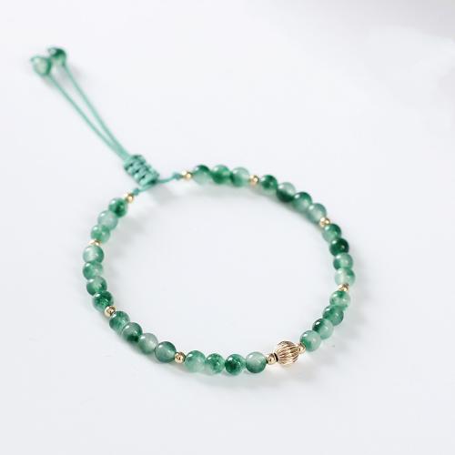 Moss Agate Bracelet, with Green Calcedony & Brass & for woman 