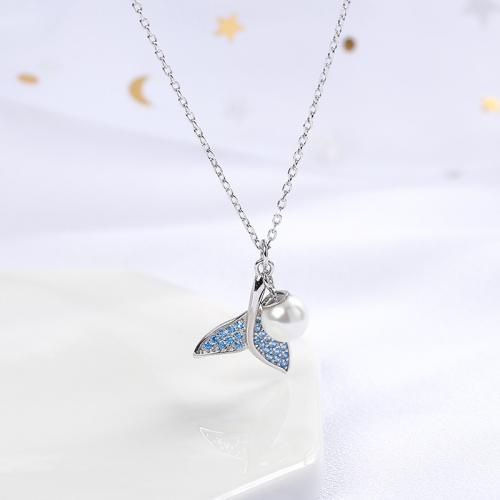 Cubic Zirconia Micro Pave Sterling Silver Necklace, 925 Sterling Silver, with Shell Pearl, with 4cm extender chain, fashion jewelry & micro pave cubic zirconia & for woman Approx 40 cm 