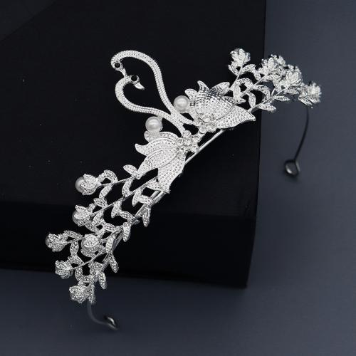 Bridal Tiaras, Zinc Alloy, with Plastic Pearl, fashion jewelry & for woman & with rhinestone, silver color, diameter 140mm, height 60mm 