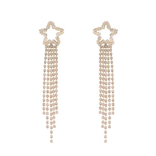 Fashion Fringe Earrings, Messing, Stern, Modeschmuck & für Frau & mit Strass, goldfarben, 115x20mm, verkauft von Paar