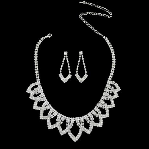 Rhinestone Zinc Alloy Jewelry Set, earring & necklace, with 18cm extender chain, 2 pieces & fashion jewelry & for woman, earring 48*18mm Approx 32.5 cm 