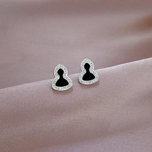 Stainless Steel Stud Earring, 304 Stainless Steel, Calabash, Vacuum Ion Plating, fashion jewelry & for woman & with rhinestone 