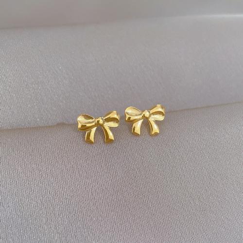 Stainless Steel Stud Earring, 304 Stainless Steel, Bowknot, Vacuum Ion Plating, fashion jewelry & for woman, golden 