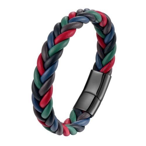 PU Leather Cord Bracelets, with 304 Stainless Steel, vintage & for man, mixed colors cm 