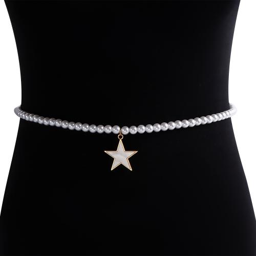 Decorative Chain Belt, Zinc Alloy, with Pearl Oyster & Plastic Pearl, Star, gold color plated, for woman, white 
