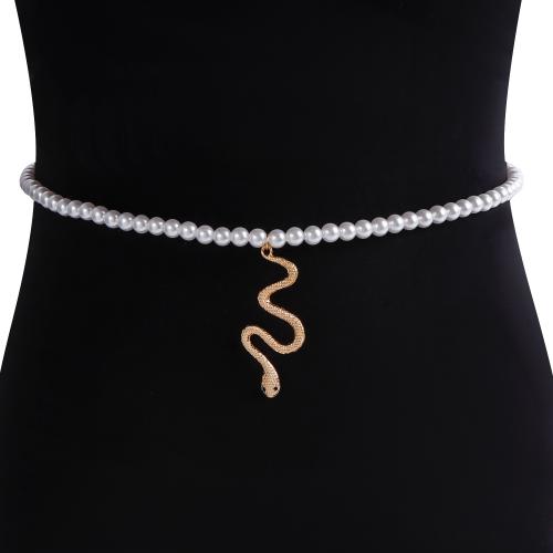 Körperschmuck-Kette, Zinklegierung, mit Kunststoff Perlen, Schlange, goldfarben plattiert, für Frau, weiß, verkauft von PC