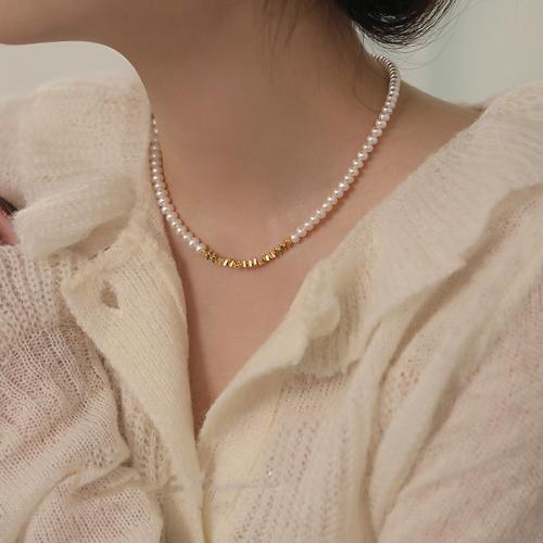 Crystal Necklace, Crystal Pearl, with Titanium Steel & Brass, with 5.5cm extender chain, plated, fashion jewelry cm 