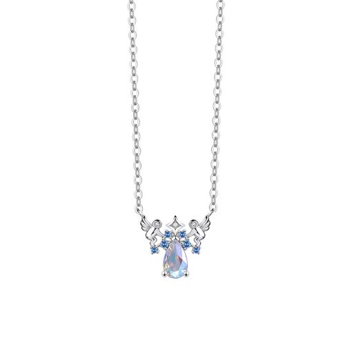 Cubic Zirconia Micro Pave Sterling Silver Necklace, 925 Sterling Silver, with Gemstone, with 5CM extender chain & micro pave cubic zirconia & for woman, platinum color Approx 45 cm 