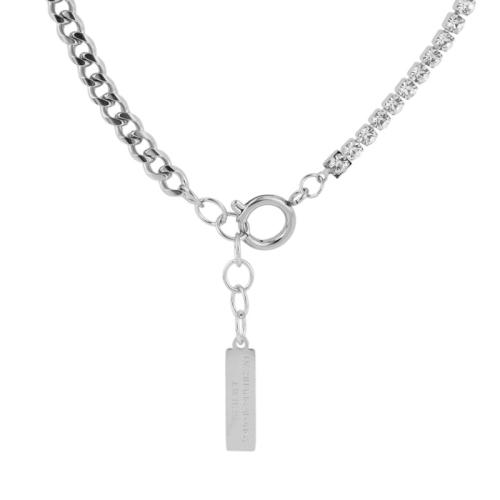 Stainless Steel Jewelry Necklace, 304 Stainless Steel, with 3cm extender chain, polished, fashion jewelry & for woman & with rhinestone, original color Approx 50 cm 