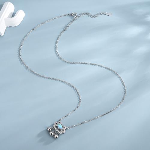 Корень Циркон Микро вымощает Серебряное ожерелье, 925 пробы, с Лунный камень, ювелирные изделия моды & инкрустированное микро кубического циркония & Женский, длина:Приблизительно 46 см, продается PC[
