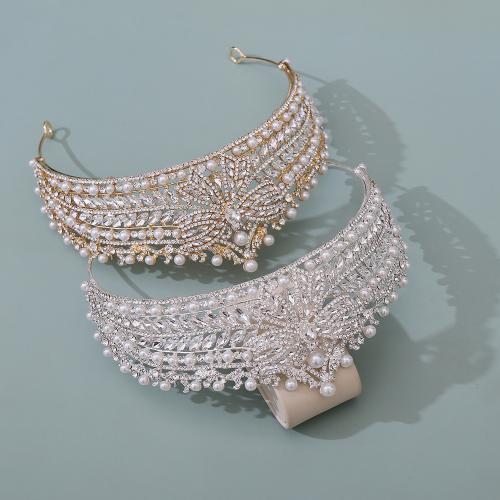 Bridal Tiaras, Zinc Alloy, with Crystal & Plastic Pearl, fashion jewelry & for woman & with rhinestone diameter 155mm, height 68mm 