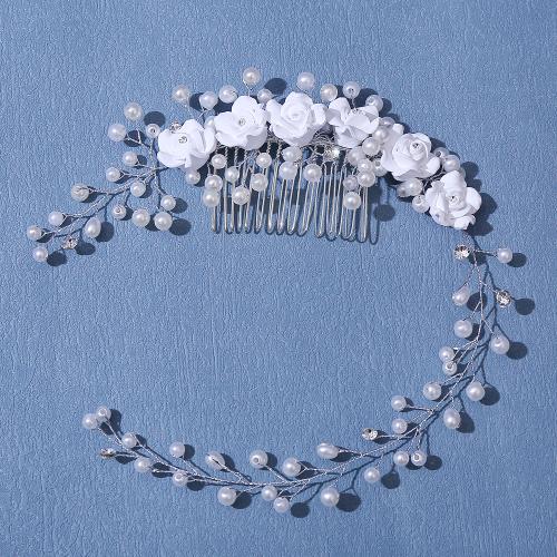 Decorative Hair Combs, Iron, with Polymer Clay & Plastic Pearl, fashion jewelry & for woman & with rhinestone, silver color 