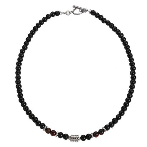 Gemstone Necklaces, Natural Stone, with Glass Beads & 304 Stainless Steel, fashion jewelry & for man mm cm 