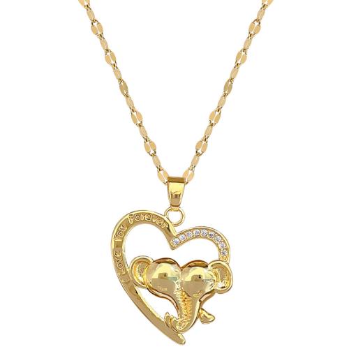 Cubic Zirconia Stainless Steel Necklace, 304 Stainless Steel Chain, with Brass, with 5cm extender chain, Heart, gold color plated, fashion jewelry & micro pave cubic zirconia & for woman cm 