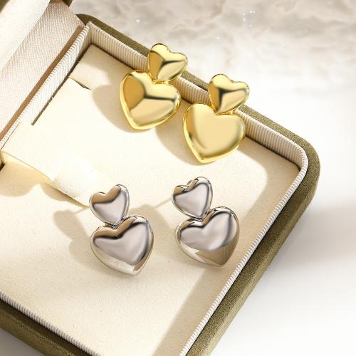 Brass Drop Earring, Heart, plated, for woman 