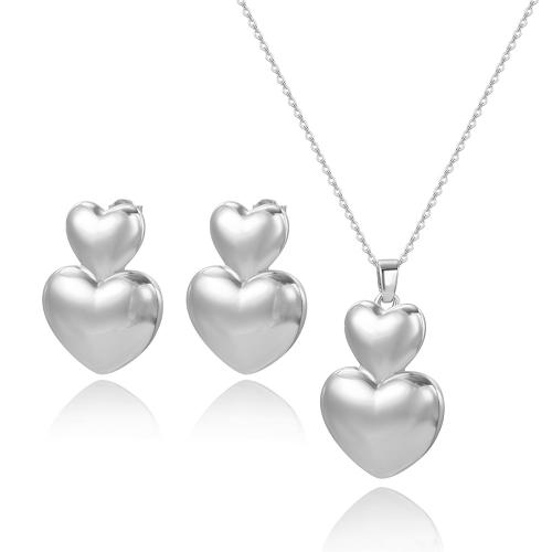 Brass Jewelry Set, with 5CM extender chain, Heart, plated, for woman cm 