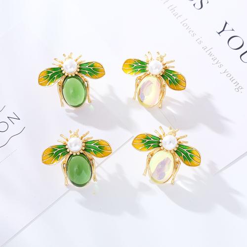 Zinc Alloy Stud Earring, with Resin & Plastic Pearl, Bee, plated, fashion jewelry 