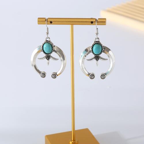 Zinc Alloy Drop Earring, with turquoise, plated, fashion jewelry, silver color 