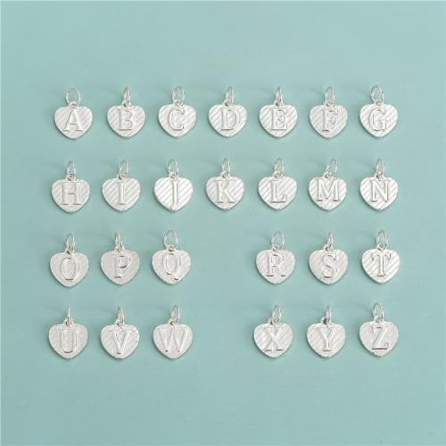 Sterling Silver Letter Pendants, 925 Sterling Silver, Heart, DIY silver color Approx 4mm 