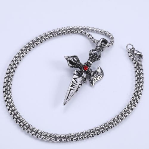 Stainless Steel Jewelry Necklace, 304 Stainless Steel, Cross, polished & for man & with rhinestone, original color Approx 60 cm 