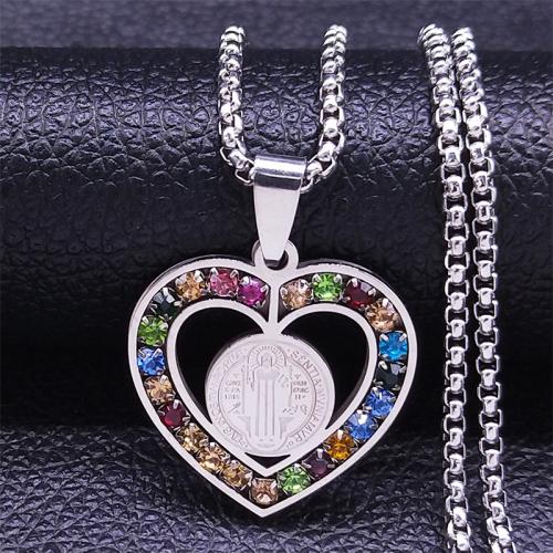 Stainless Steel Jewelry Necklace, 304 Stainless Steel, Heart, fashion jewelry & Unisex & with rhinestone Approx 60 cm 