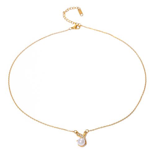 Stainless Steel Jewelry Necklace, 304 Stainless Steel, with Plastic Pearl, with 5cm extender chain, 18K gold plated, fashion jewelry & for woman, golden, 18.5mm Approx 45 cm 